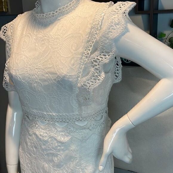 Cupshe Delia Floral Elegant White Lace Crop‎ Ruffle with band Sleeve Size XL - Picture 7 of 12